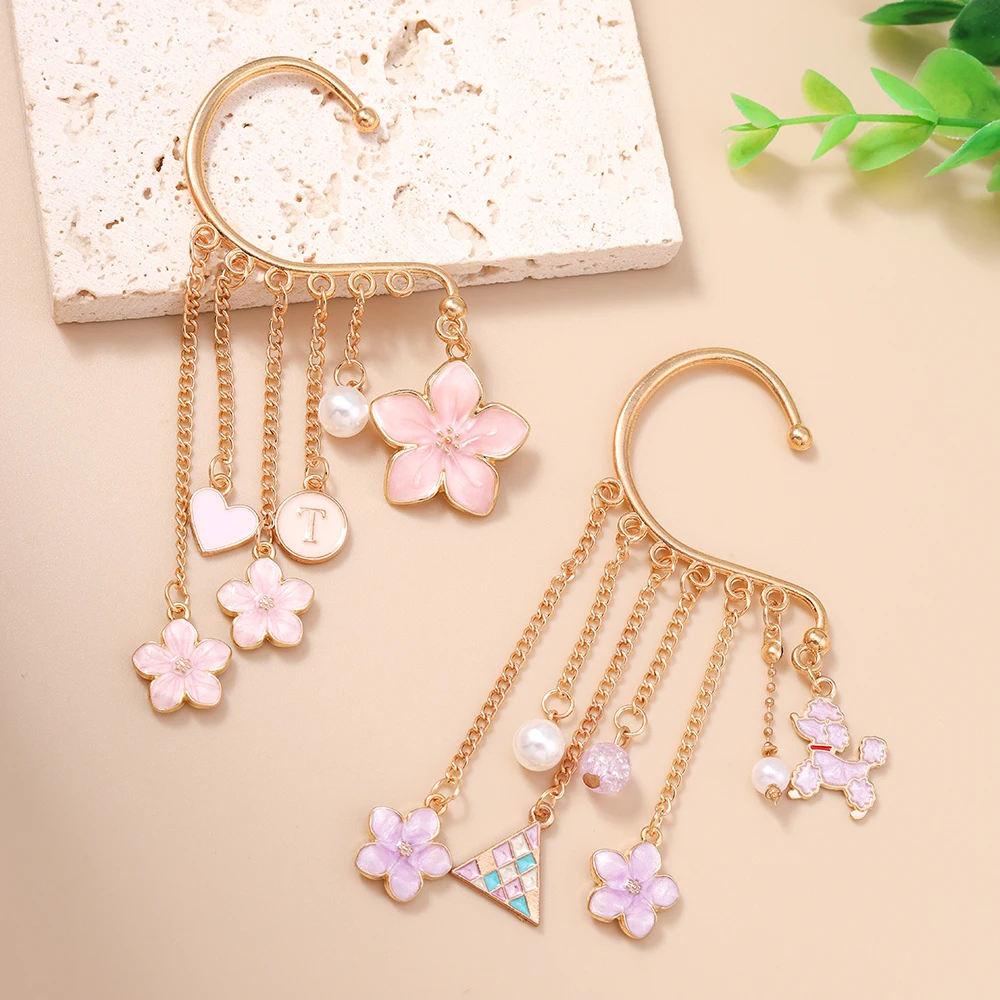 Aihua Neue Perle Sakura Blume Clip Ohrringe Für Frauen Lange Quaste Nicht-Piercing Ohr Clips Gefälschte Knorpel Ohrringe Schmuck geschenke – Detail 2