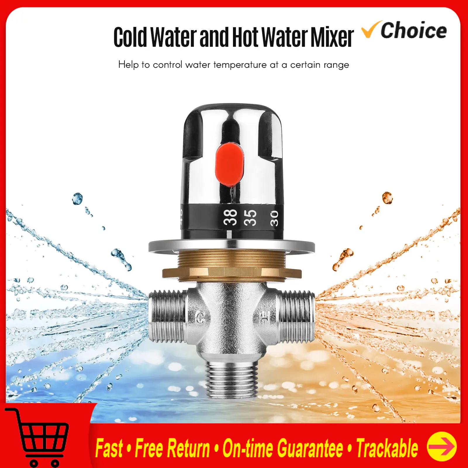 

Thermostatic Temperature Control Valve Hot Cold Water Shower Mixer G1/2 Copper Mixing Valve Three-Way Shower Diverter Valve