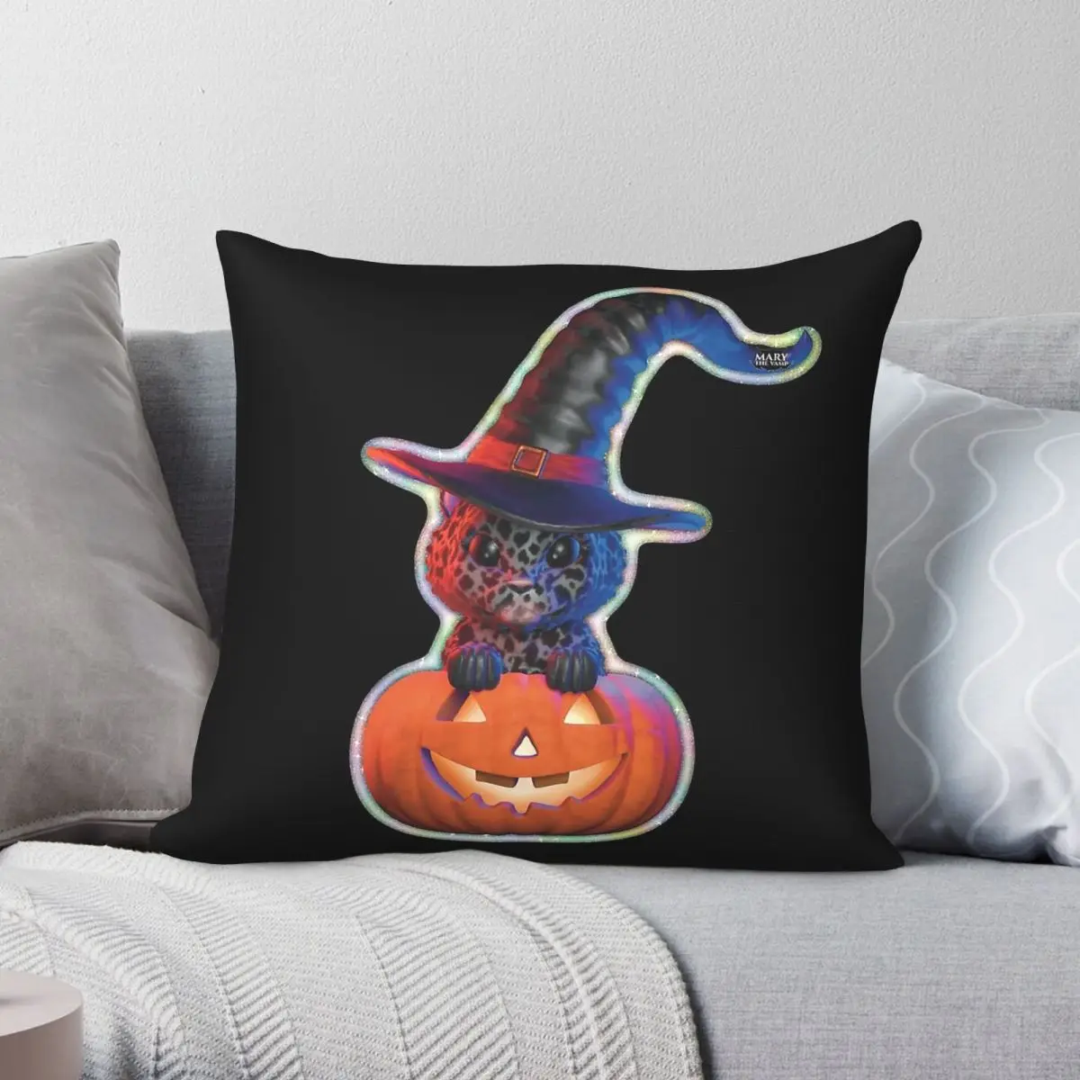 Black Cat Witch Hat In Pumpkin Square Pillowcase Polyester Linen Velvet Creative Decorative Throw Pillow Case Room Cushion Cover
