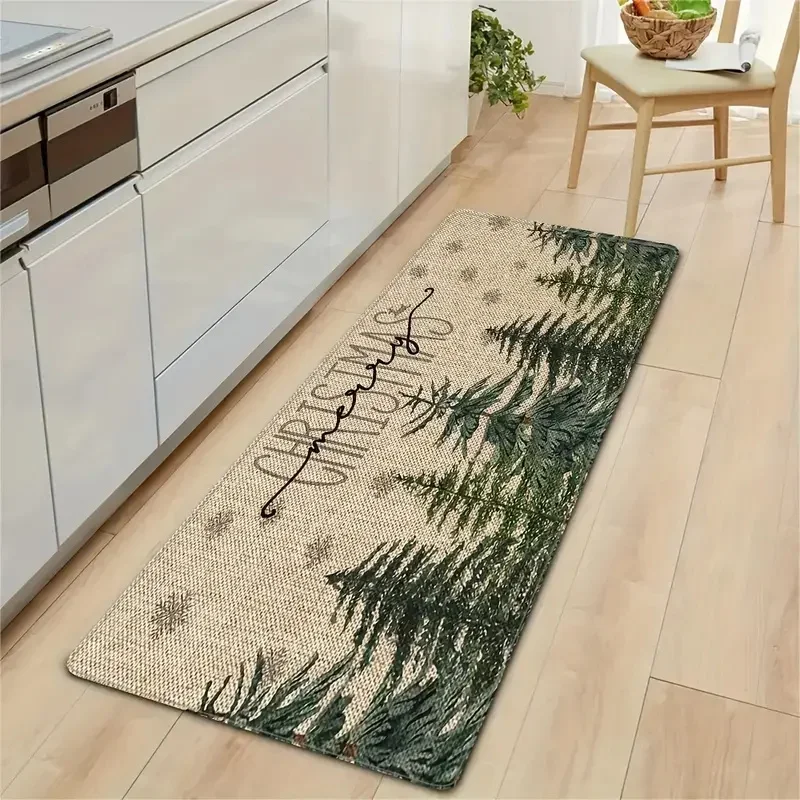 Frohe Weihnachten 2-teiliges Küchen-Badematten-Set, rutschfeste Polyester-Strickteppiche für Badezimmer, Eingangsbereich, maschinenwaschbar, Innendekoration