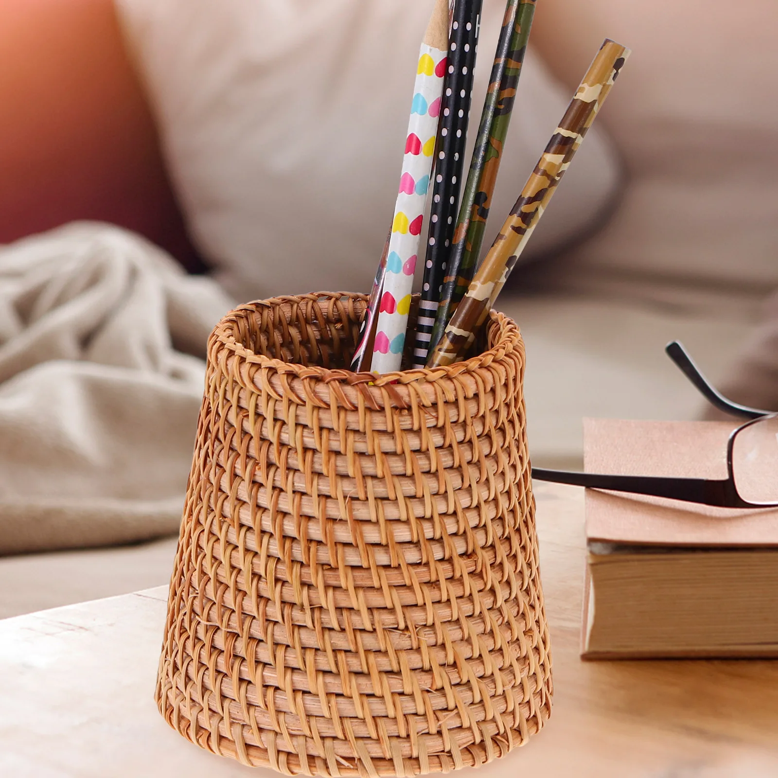 

1Pc Autumn Vine Woven Pen Holder Compact Desktop Organizer Exquisite Wooden Storage Basket For Home Office Decor