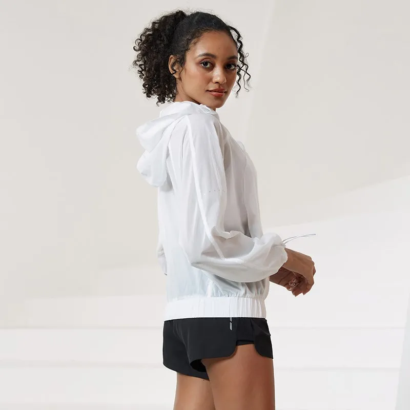 Translucent Sun Protection Hoodies High Quality Outdoor Sports Long Sleeve Zipper Womens Running Jacket Cycling Training Coat