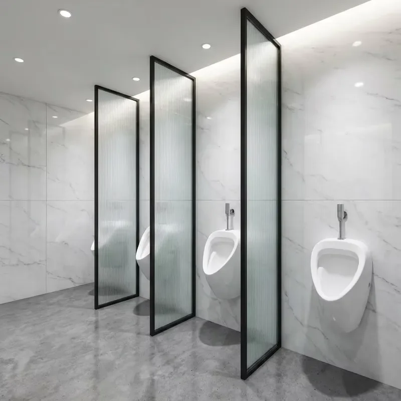 Modern Translucent Glass Urinal Baffle Divider for Public Restrooms in Office Buildings Commercial Bathroom Privacy Screen