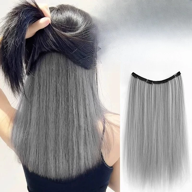 Hanging ear-dyed wig, female one-piece inner layer highlight two-color hidden dye hair extension, color bleaching and dyeing