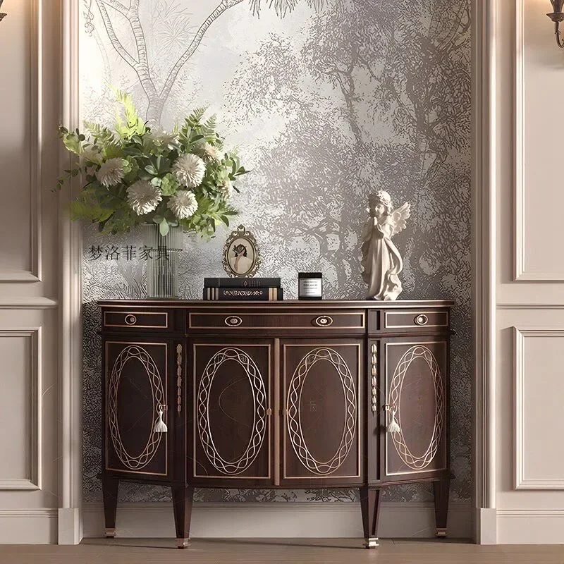 HYS retro dining side cabinet creative solid wood carving flower storage cabinet living room entrance hotel homestay decoration