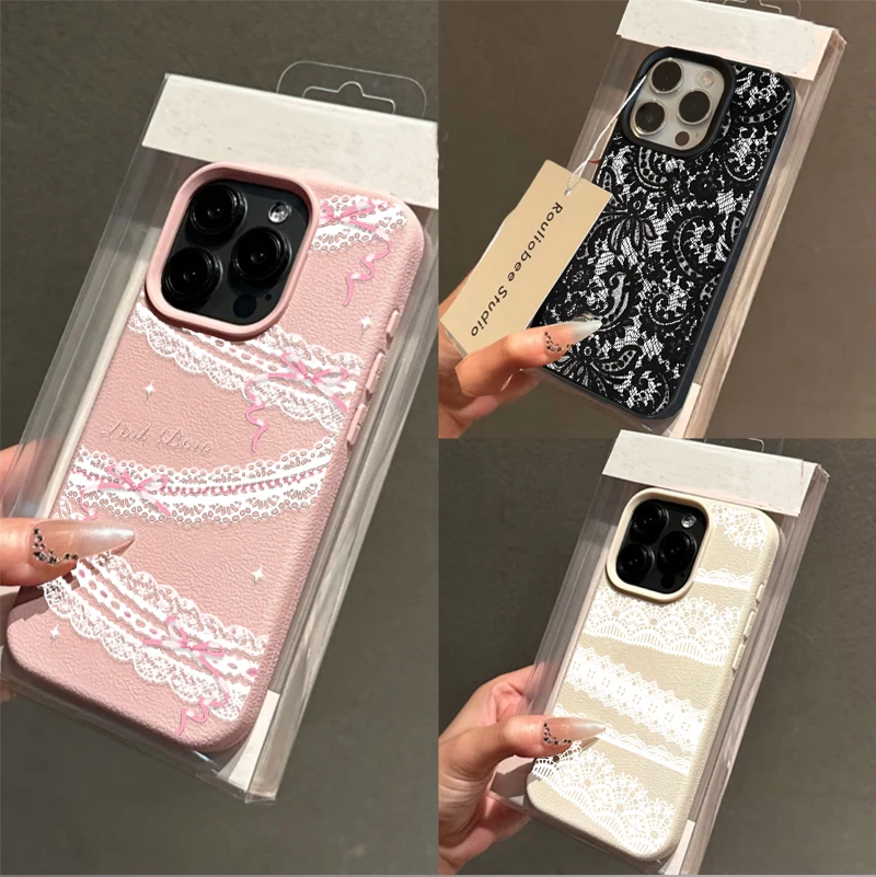 Black Lace Print Case For Samsung Galaxy A16 A15 A14 A13 A55 A54 A53 A52 A36 A35 A34 A33 A32 A26 A25 A24 A07 A06 A05 M56 M55 M15