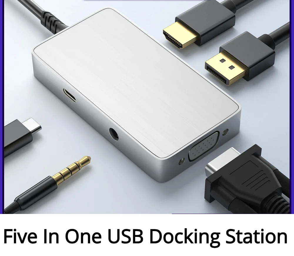 USB Docking Station Type-C Audio-Visual 5-In-1 Splitter Adapter For Laptop Macbook Pro Air USB Expander Docking Station