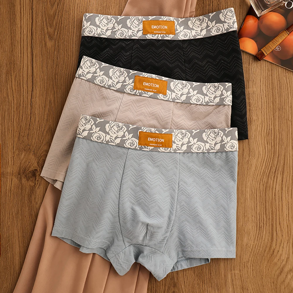 

3 шт./упак., хлопковые антибактериальные дышащие мужские трусы, винтажные однотонные полосатые трусы с принтом роз, боксеры с поясом и улыбкой