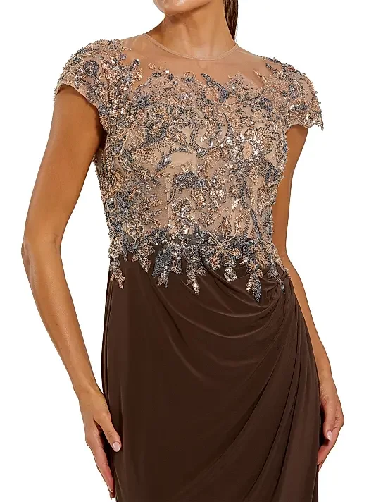 Maßgeschneidertes Bodenlange Abendkleid Partykleid Luxuriöses Kristall-O-Ausschnitt Kurzarm-Ballkleid für Damen 2026