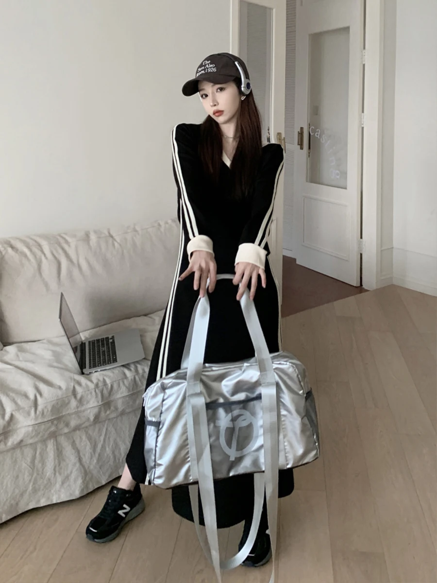 Bla Cotton T-shirt Dr Femme Automne V-Ne Long Sve Sweat moulant Dr Pur Coton Spor Sle Long Dr Bas...