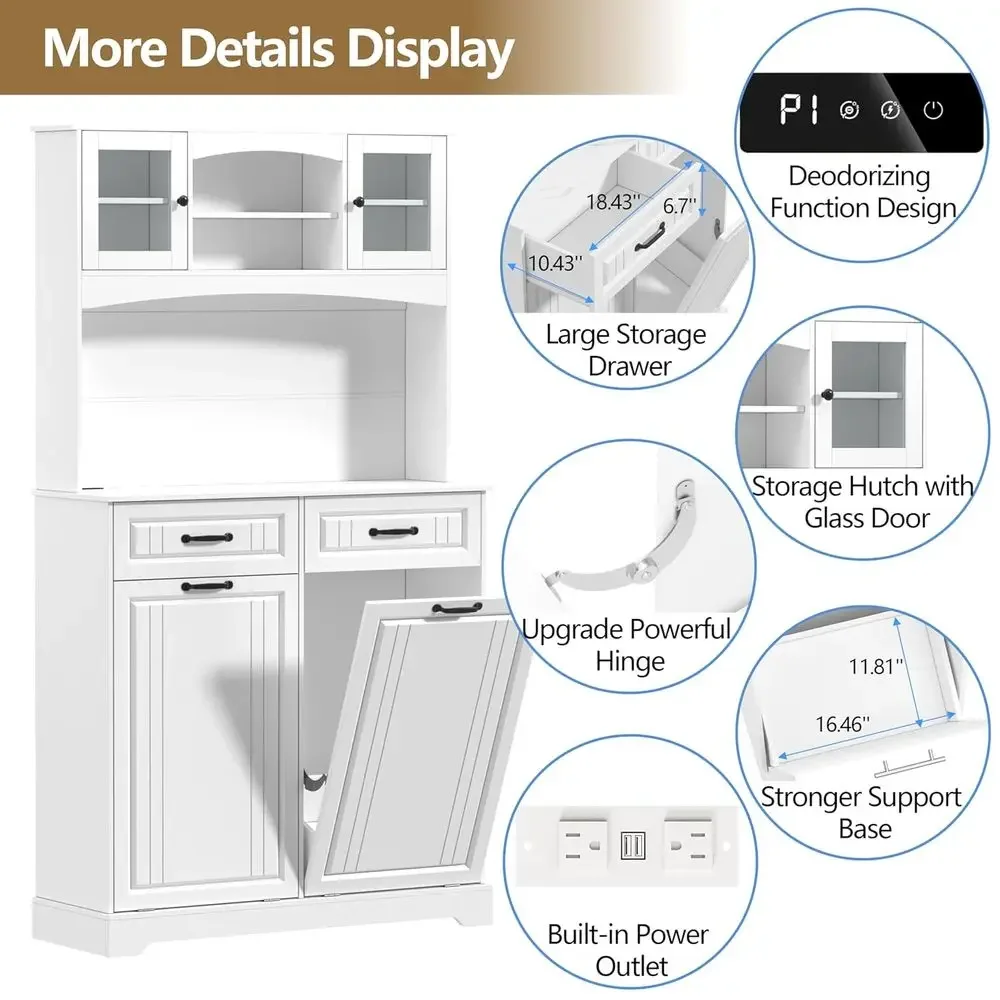 71 Tall Double 13 Gallon Trash Can Cabinet with Deodorizer and Power Outlet, White