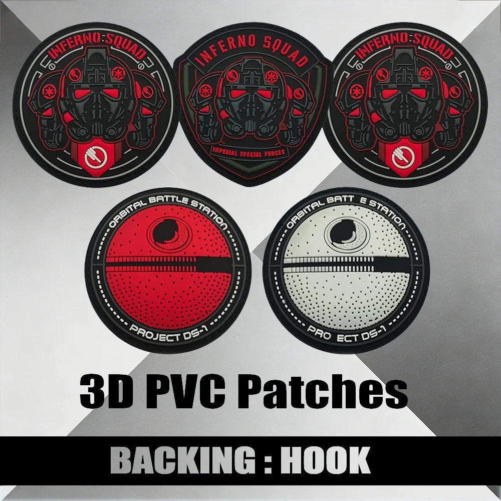Parche de Casco de Robot 2D INFERNO SQUAD, Negro y Rojo, de Goma Redonda de PVC, Estilo Militar Táctico, para Chaqueta o Hombro