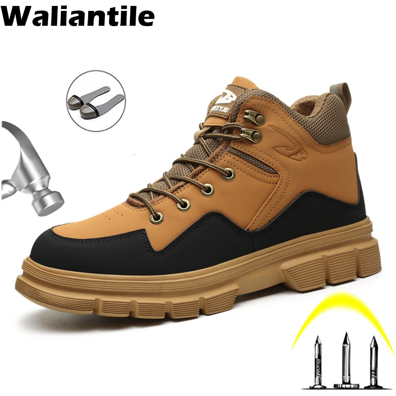 

Waliantile New Men Safety Boots For Industrial Anti-smashing Work Shoes Puncture Proof Steel Toe Cap Indestructible Boots Male