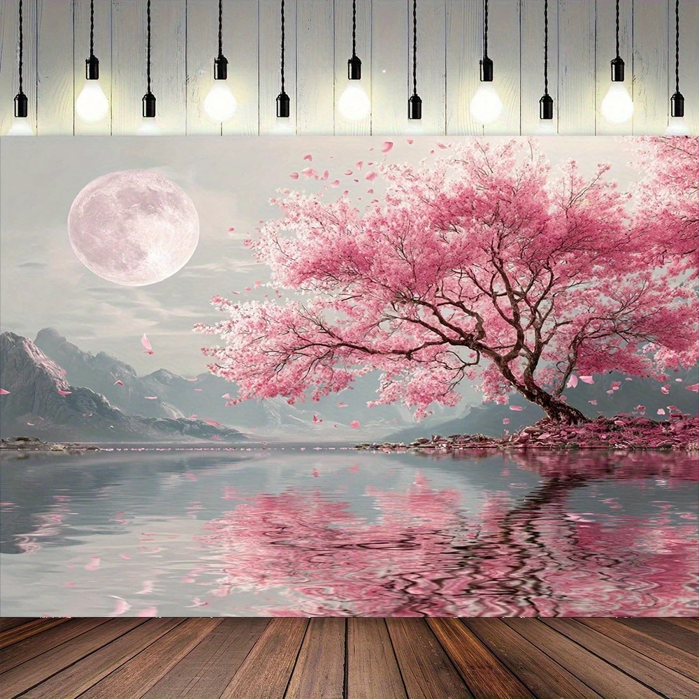 1pc Cherry blossom print tapestry, made of polyester, machine washable, suitable for bedroom and living room decoration.