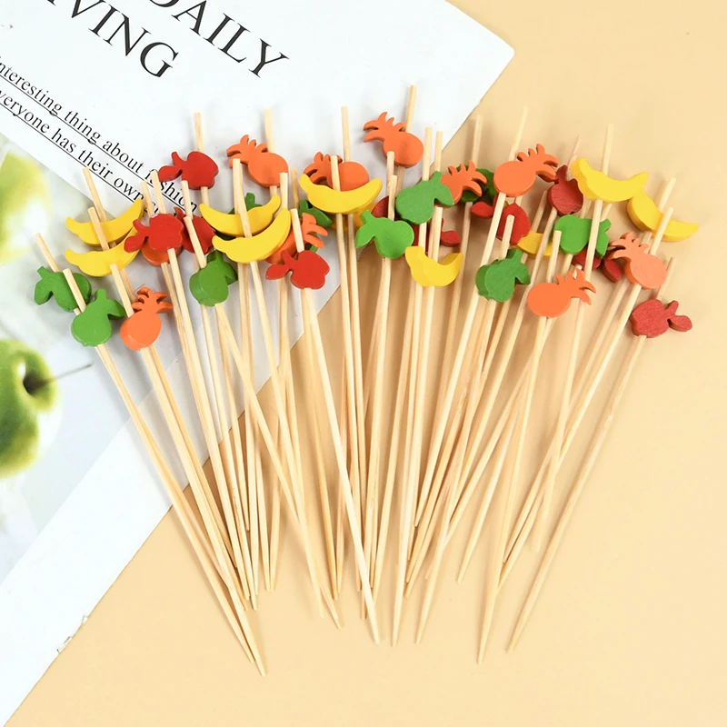 100pcs Fruit Sticks Cute Bear Toothpicks Bamboo Tie Picks Fruit Salad Snack Cupcake Fork Cocktail Decoration Cake Buffet Sticks - Image 4