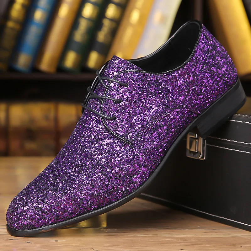 Men Luxury Sequined Oxford Dress Shoes British Style Gold Silver Lace Up Designer Wedding Shoes Large Size 39-48 Formal Footwear