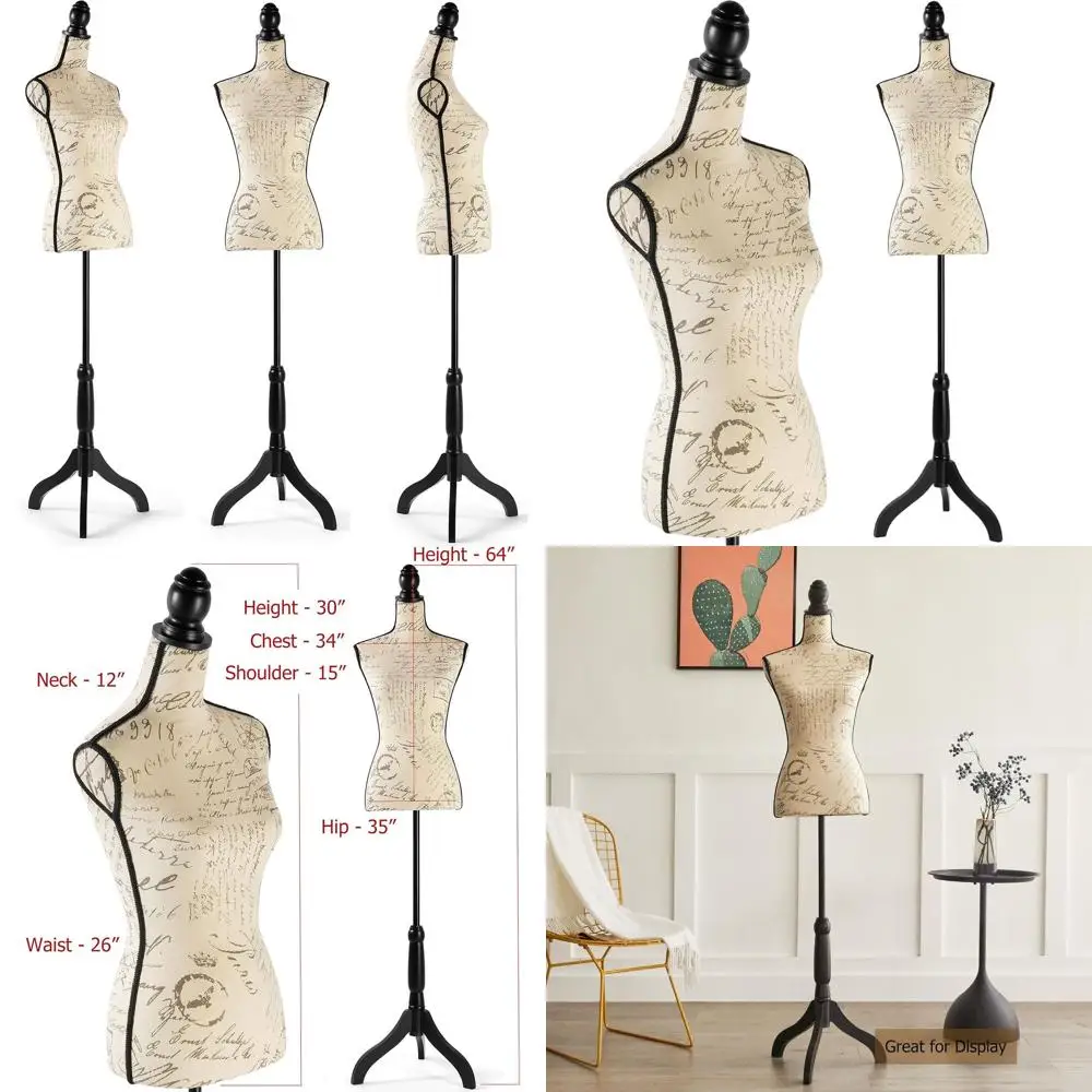 

Adjustable Height Female Mannequin with Tripod Stand, 52-67, Dry Cleaning Display, Beige Print