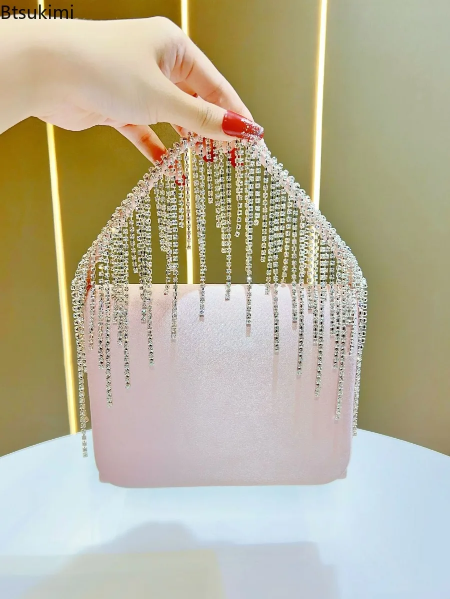 New Bling Tassel Handbags Shiny Rhinestone Purse Banquet Clutch Bags Diamond Wedding Party Women Evening Bag Chain Messenger Bag