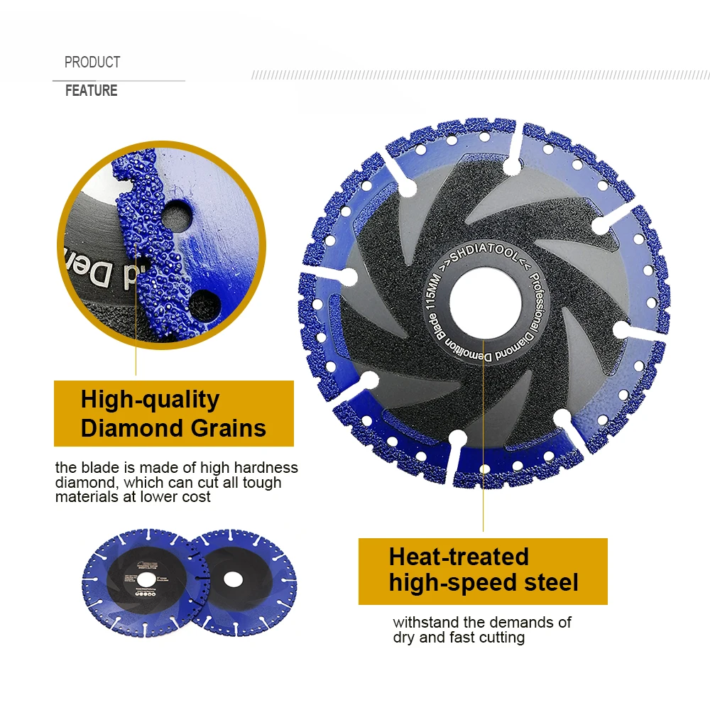 SHDIATOOL 2Pcs 115mm Diamond Cutting Disc Set All Purpose Saw Blade 4inch Circular Cutter For Rebar Steel Marble Stone PVC Wood