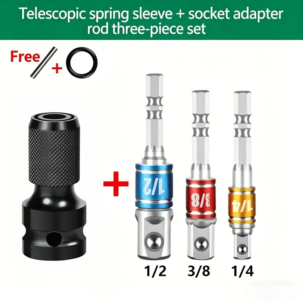 4pcs includes 3pcs of color coded anti slip hex wrench sockets and 1pc of telescopic adapters for high-speed nut disassembly