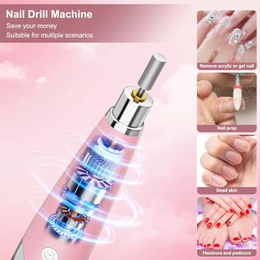 Trapano per Unghie in Gel Acrilico 2-in-1 Portatile Ricaricabile e Aspiratore di Polvere per Principianti, Strumenti Elettrici Senza Fili per Manicure con Ricarica