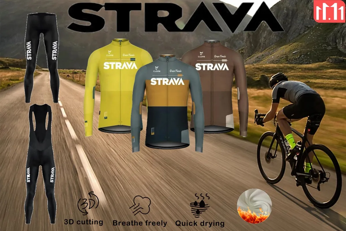 STRAVA Bikes, Road Bikes, Mountain Bikes, Men's Jackets, Winter Fleece Long Sleeve Bike Tracksuits