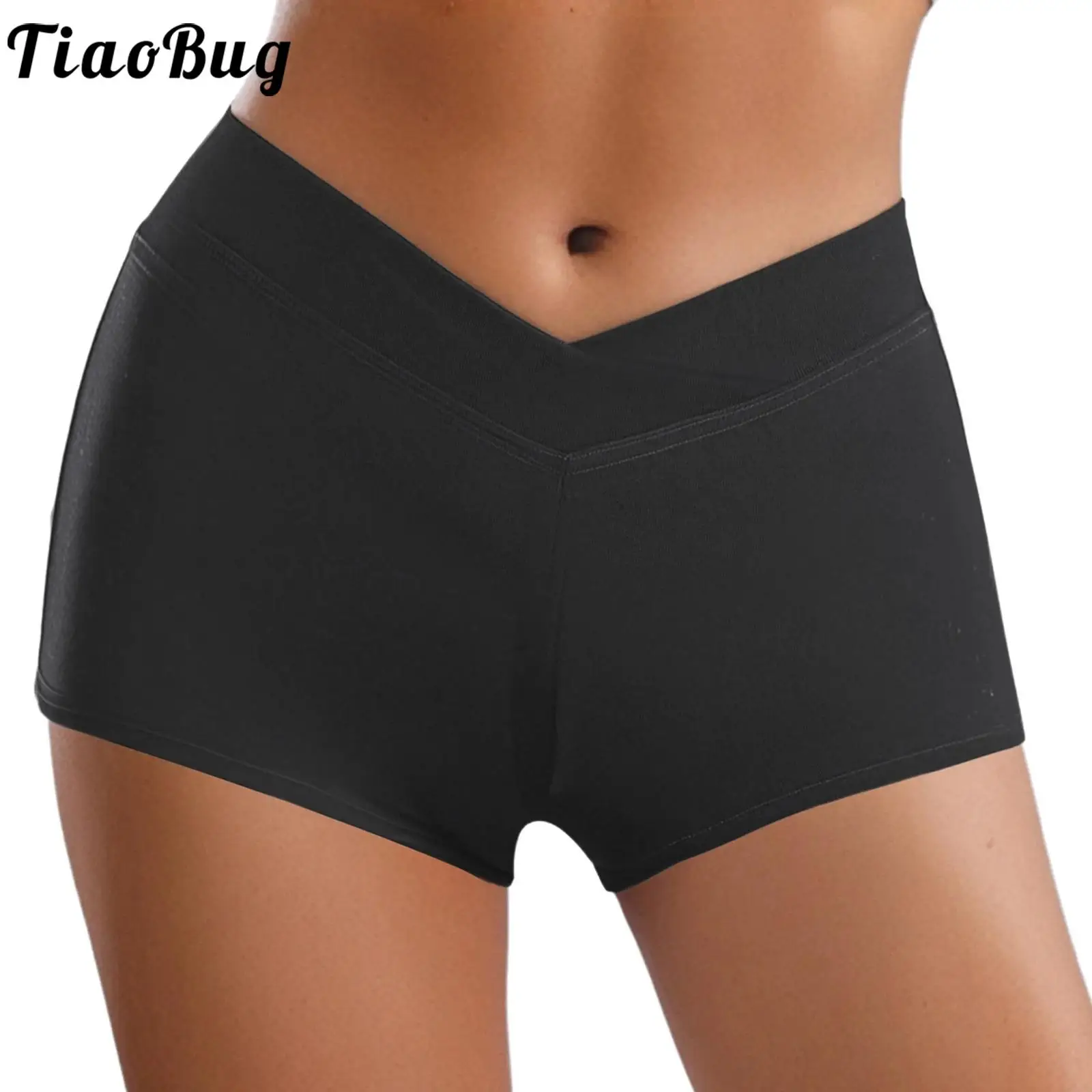 

Women Casual Yoga Shorts V-Shaped Crossing Waist skinny Boxer Shorts Bottoms for Ballet Dance Workout Dance Class