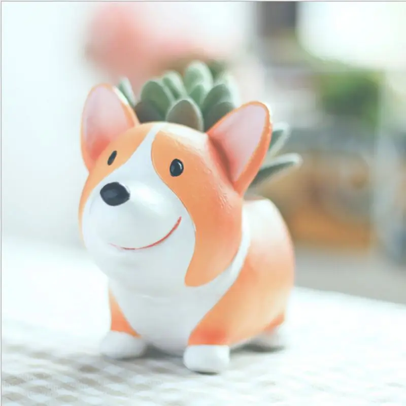 Cartoon Cute Little Short-legged Corgi Dog Doll Small Flower Pot Resin Plant Succulent Bonsai Garden Bedroom Desktop Decoration