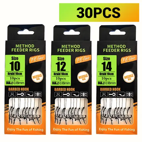 Carp Fishing Rigs Pre Tied, Method Feeder & Hair Rigs with Braided Line & Barbed Hooks (Size 6,8,10,12), for Carp and Crucian Ca