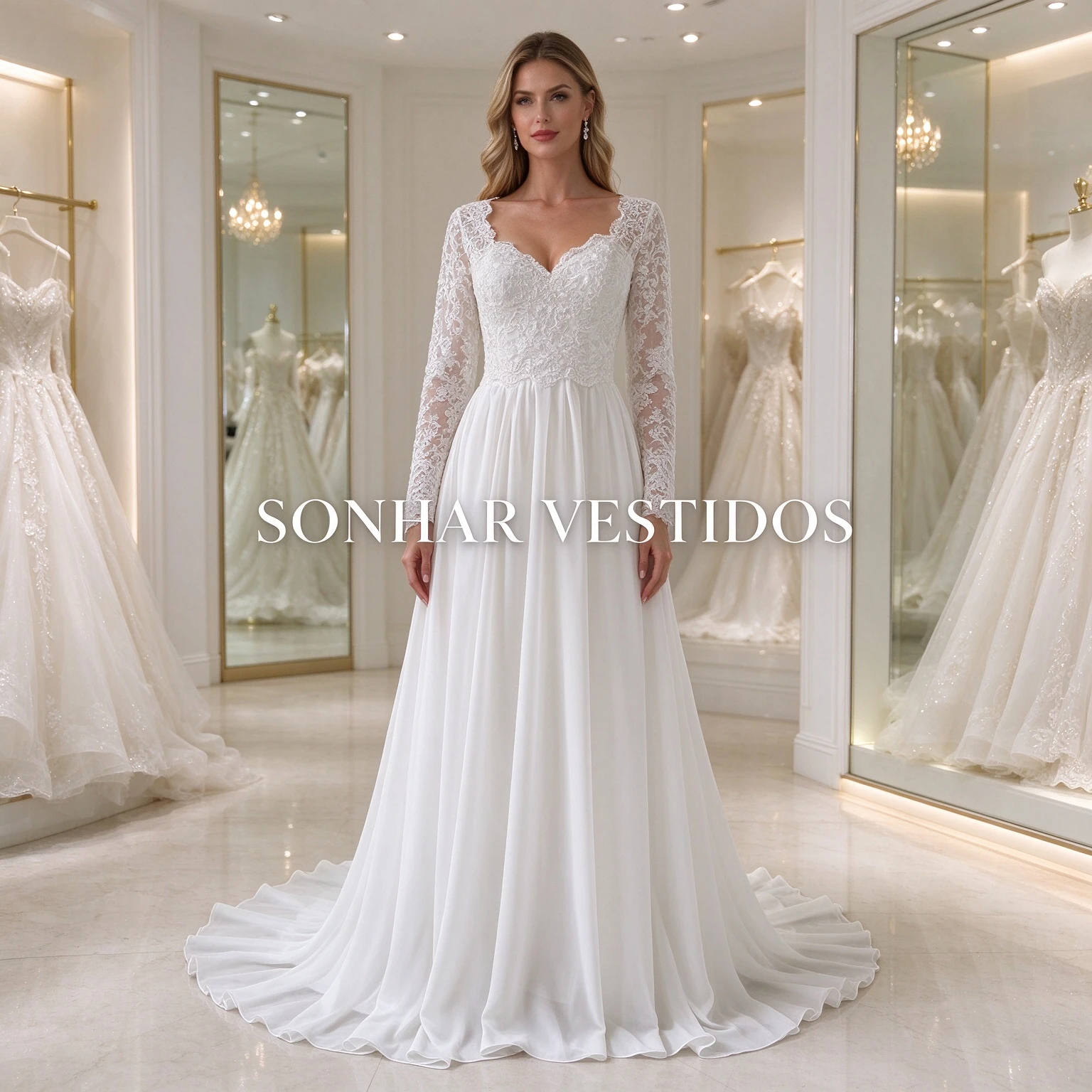Sonhar Vestidos Long Sleeve Wedding Dresses Classic Lace Wedding Party Gowns Customized V-neck A-line Wedding Gowns 2026 New