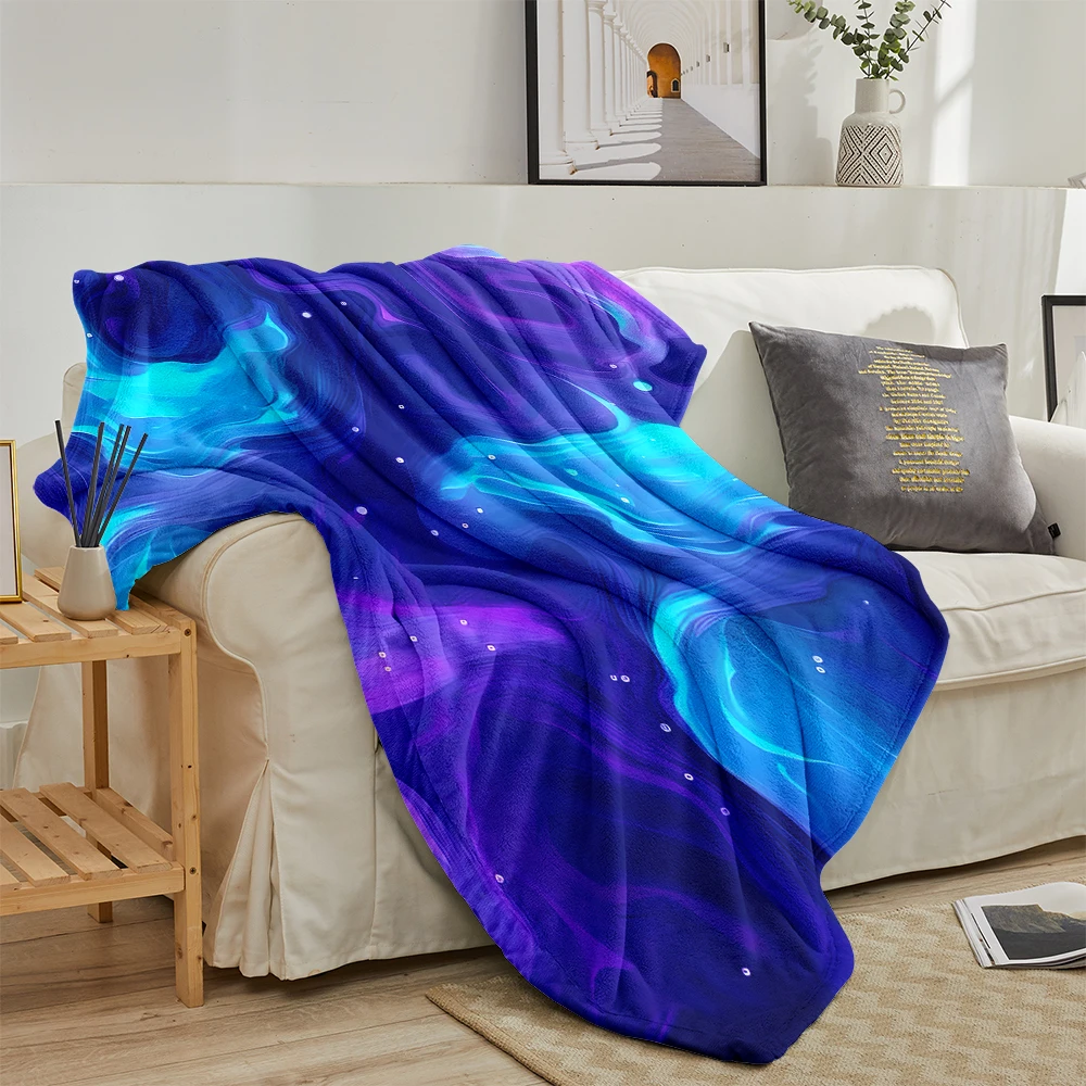 Neon Blue Purple Smoke Cozy Flannel Fleece Blanket Lightweight Plush Throw Blanket for Sofa Bed Travel Camping Warm Blanket