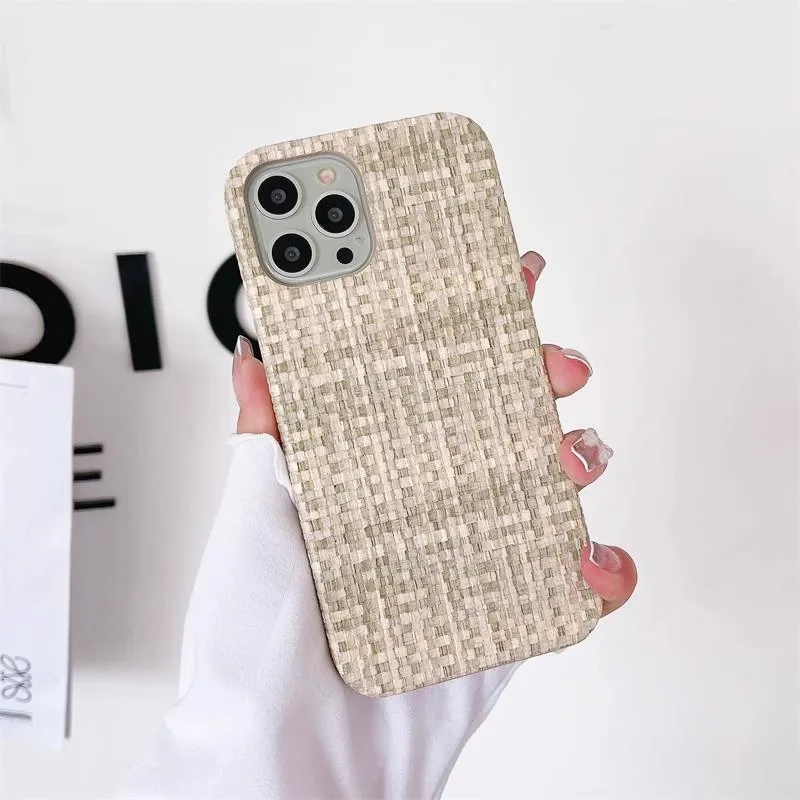 Funda de cuero con patrón de tejido de lujo a prueba de golpes para iPhone 11, 12, 13, 14, 15 Pro Max Plus, protección completa, cubierta de parachoques trasero