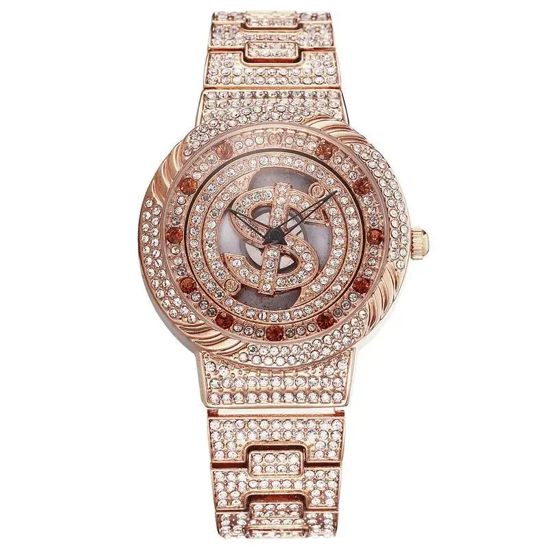 1pc fashionable and gorgeous ladies' quartz watch with full-body rhinestones and a rotatable dial, beautiful and atmospheric!