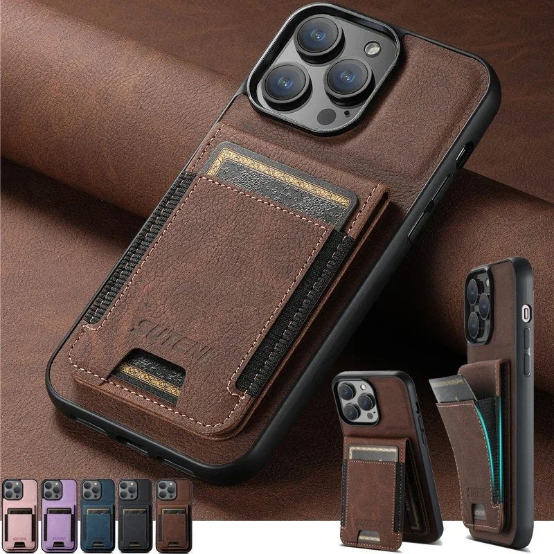 EUCAGR Luxury Kickstand Leather Wallet Phone Case For iPhone 16Pro 15 14 13 12 11 Pro Max Plus XS XR Card Holder Magnetic Cover