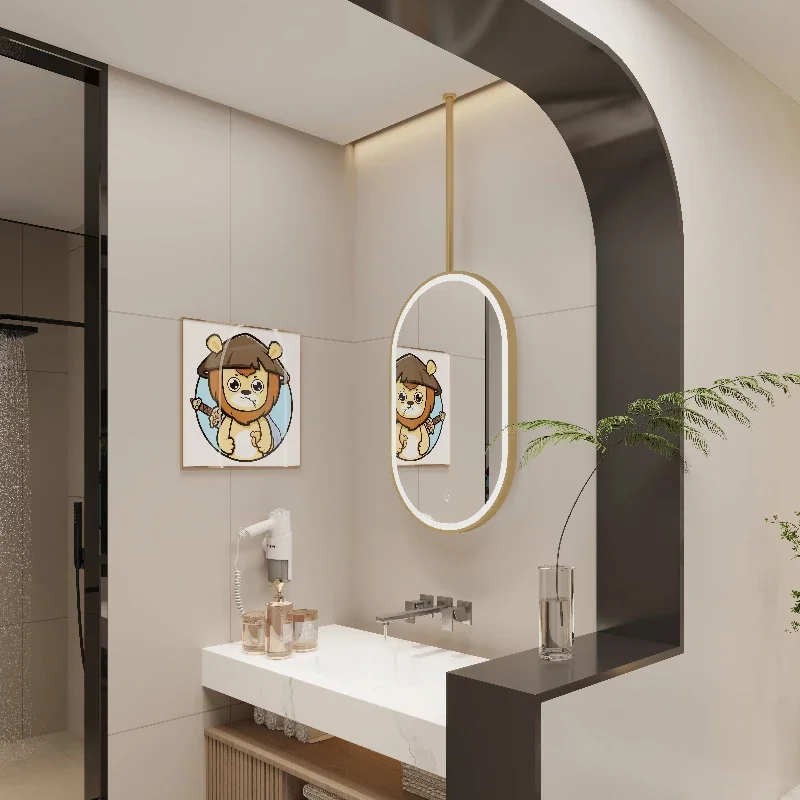 Hanging luminous makeup mirror Washing table Ceiling rotating mirror