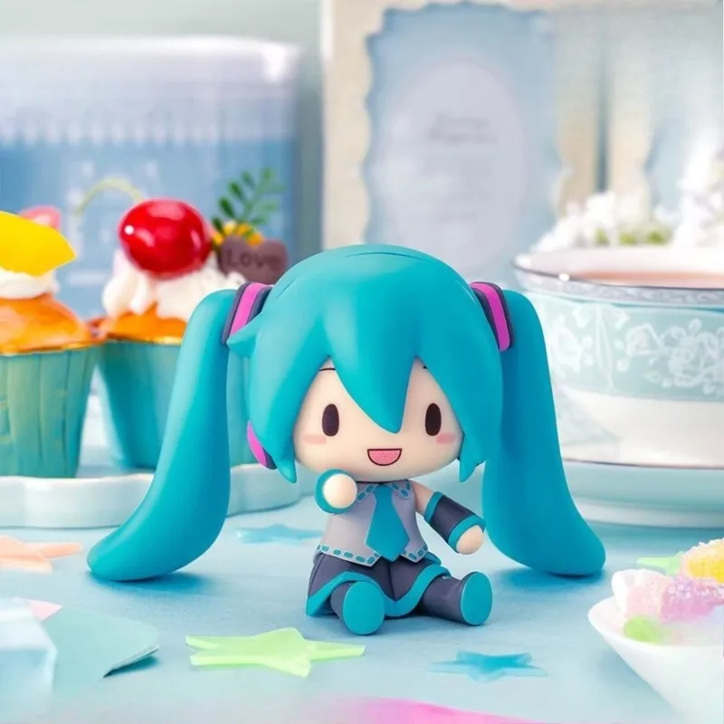 Kawaii Hatsune Miku Fufu Cute Q Version Sitting Double Expression Desktop Doll Handmade Case Decoration Toy Figures Collection