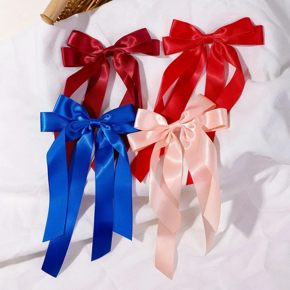 2Pcs/Set Elegant Bowknot Ribbon Long Tassel Hair Clip for Women Fashion Hair Clip Ponytail Clip Party Headwear Hair Accessories