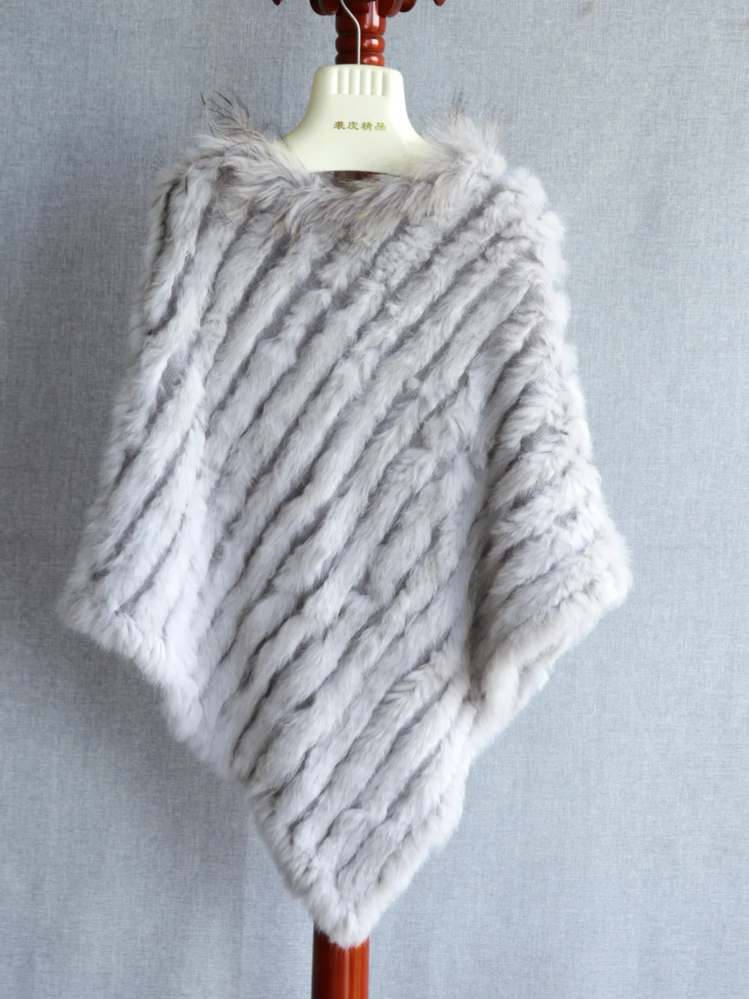 2025 Autumn and Winter Foreign Trade Rabbit Fur Collar Cloak Shawl Fur Jacket Pure Hand Knitted Knitted Shawl Women