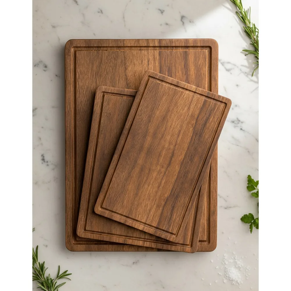 

Набор разделочных досок из 3 предметов из дерева акации с канавкой для сока — большие кухонные разделочные доски для мяса, сыра и фруктов