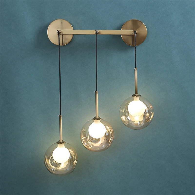 

American Glass Wall Lamp Modern Minimalist Dining Room Wall Light Nordic Style Home Creative Personality Multi Head Mirror Lamps