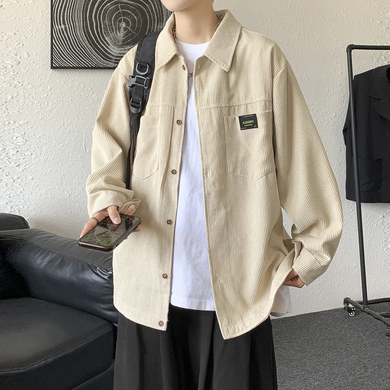 Spring Fashion Men's Shirt Thin Jacket Korean Version Pure Color Lapel Pocket Design Casual Trendy BF Style Clothing