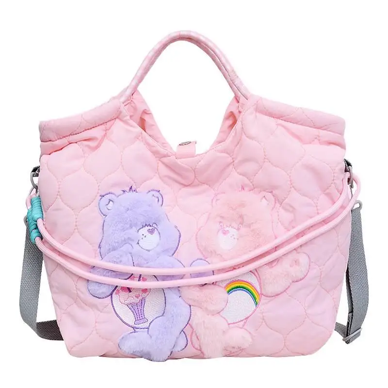 

Плюшевая женская сумка Care Bears, сумка через плечо, стеганая хлопковая сумка на плечо с мягкой подкладкой, большая вместительная школьная сумка на шнурке