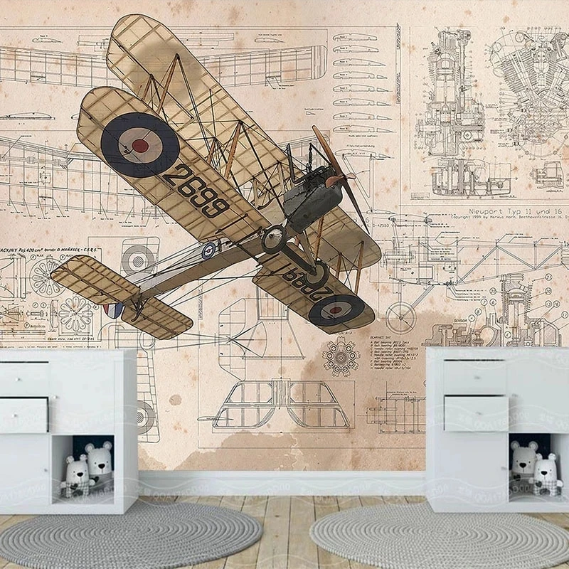 mural-personalizado-3d-pintado-a-mao-desenho-animado-aviao-retro-quarto-infantil-papel-de-parede-para-meninos-sala-de-estar-fundo-de-tv-quarto-restaurante