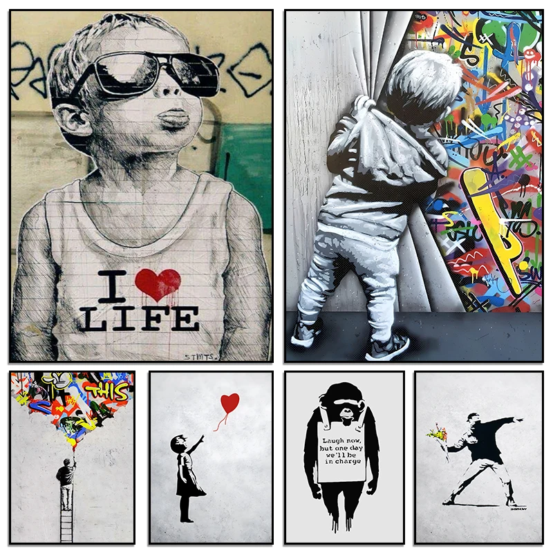 Banksy Street Graffiti Canvas Painting Girl with Balloon Follow Your Dreams Monkey Art Poster Prints For Room Home Decor Gift