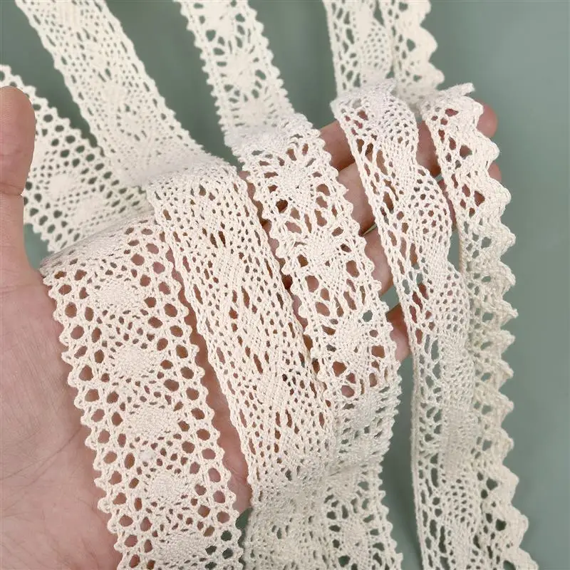5 Yards Cotton Lace Trim Ribbon Beige for Sewing Patchwork Cotton Crocheted Lace DIY Apparel Dress Sewing Fabric Ribbon