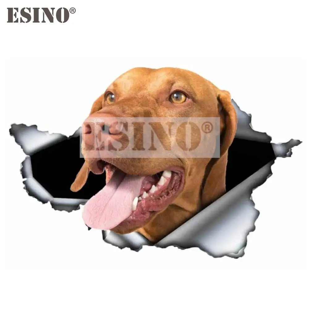 Vinilo decorativo impermeable para coche, diseño 3D de metal rasgado, divertido y adorable, perro Pitbull marrón feliz, pegatina de PVC para carrocería.