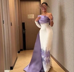 Customized Elegant One Shoulder Evening Dresses Long Sleeves Straight Party Dresses with Satin Sweep Train Women Prom Dresses