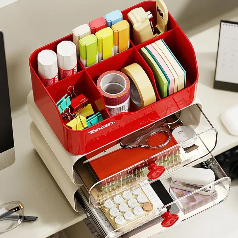 صندوق تخزين شفاف متعدد الطبقات لمنظم سطح المكتب قابل للتكديس لمستحضرات التجميل/اللوازم المكتبية صندوق نمط درج متعدد الألوان #4