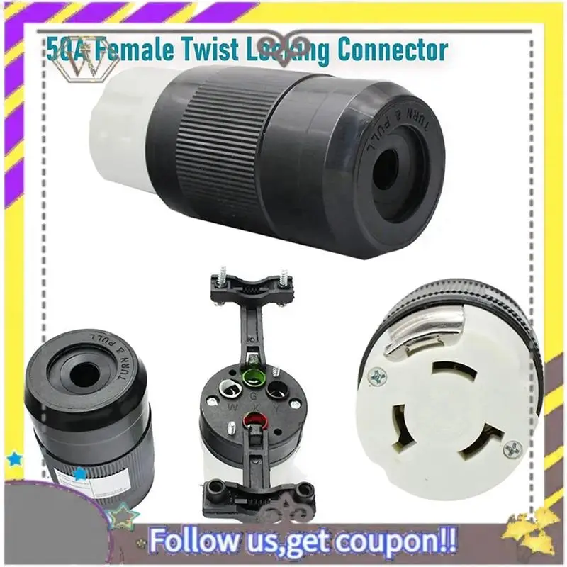 ABXV-RV 50 Amp 125V/250V AC Power Inlet Plug Female Twist Locking Connector Black