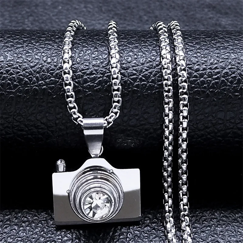 2024 new fashion simple camera rhinestone pendant necklace temperament all men and women collarbone chain accessories